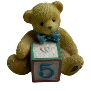 Vintage Cherished Teddies 5 Birthday Bear 1997 Blue Bow and Block Enesco Hillman